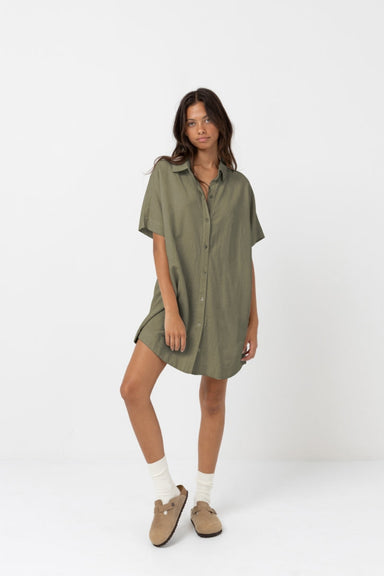 Rhythm - Classic Shirt Dress- Olive