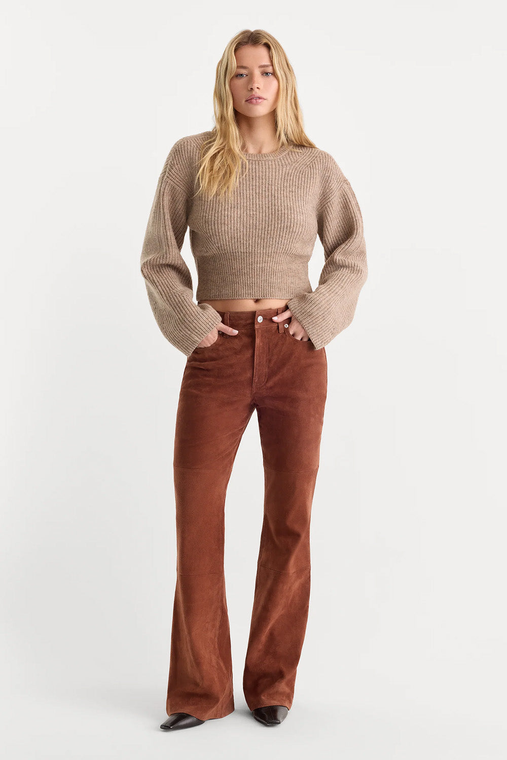 Good American The Chunky Knit Sweater in Dusk — Styled view