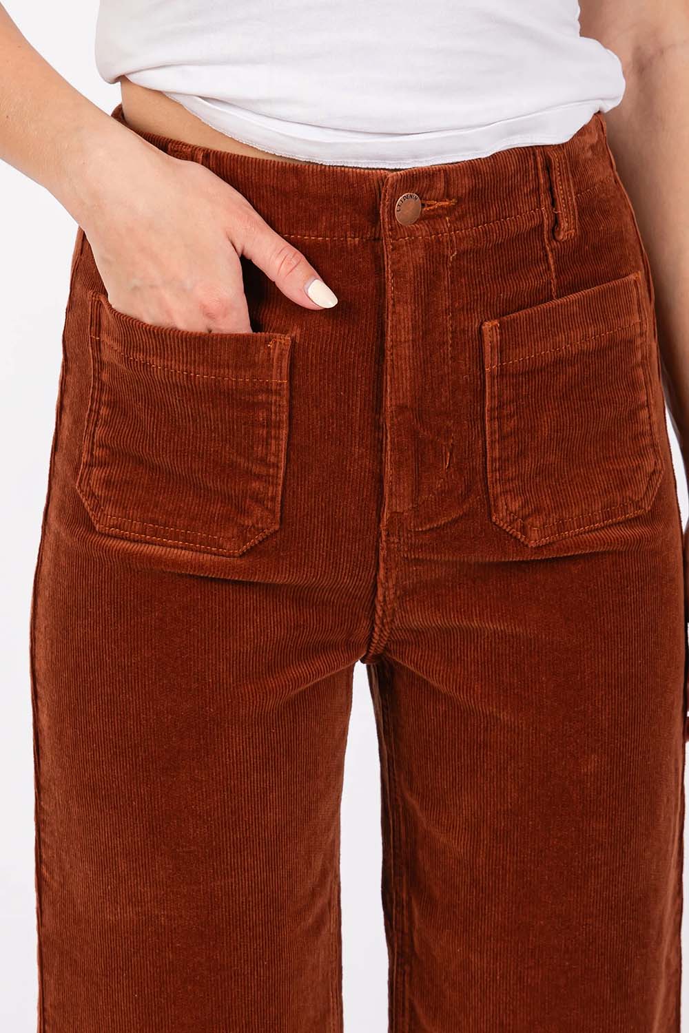 Letter to Juliet - Patch Pocket Corduroy Culotte - Copper  - Detail