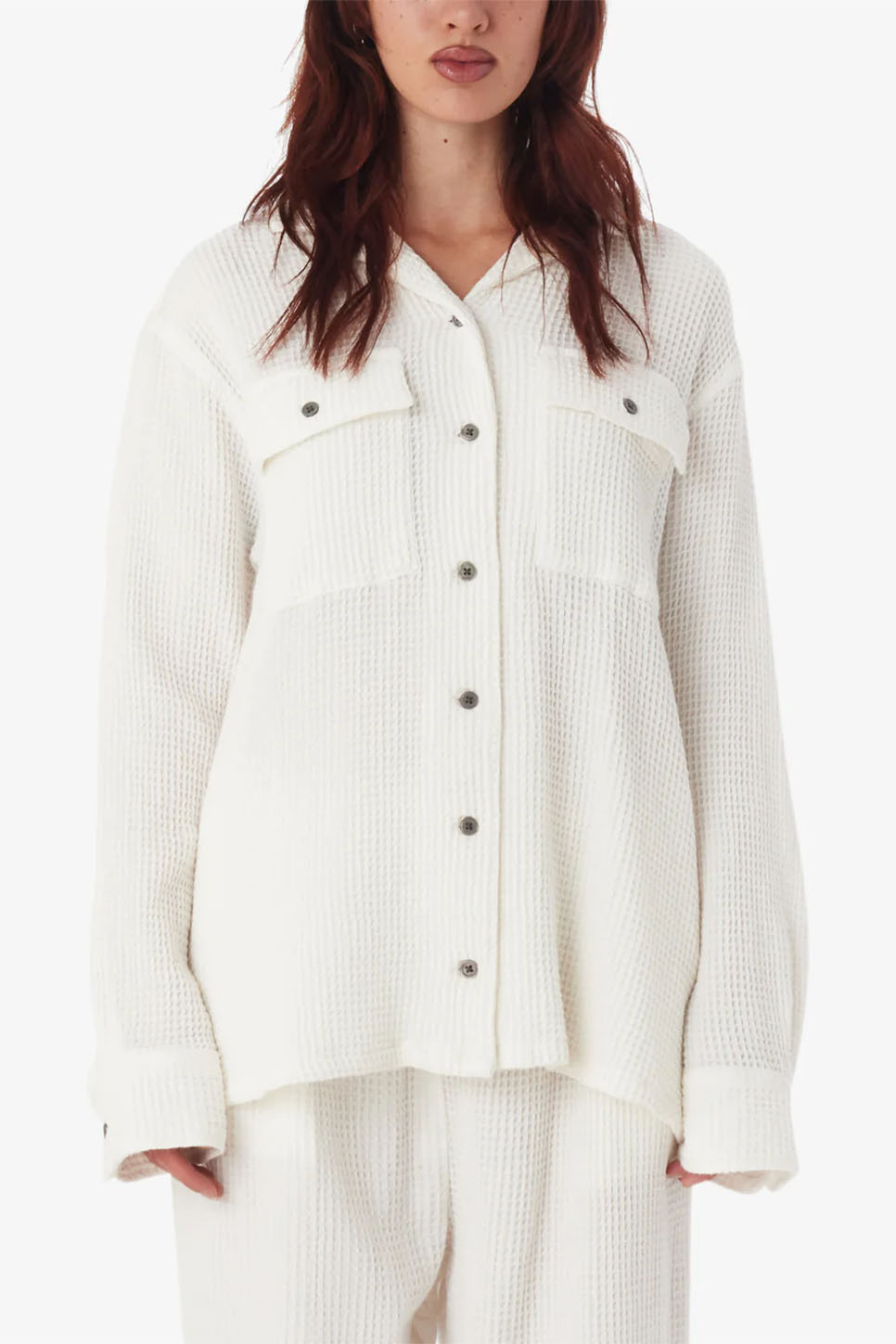 Obey - Camille Waffle Shirt - Muted White - Front
