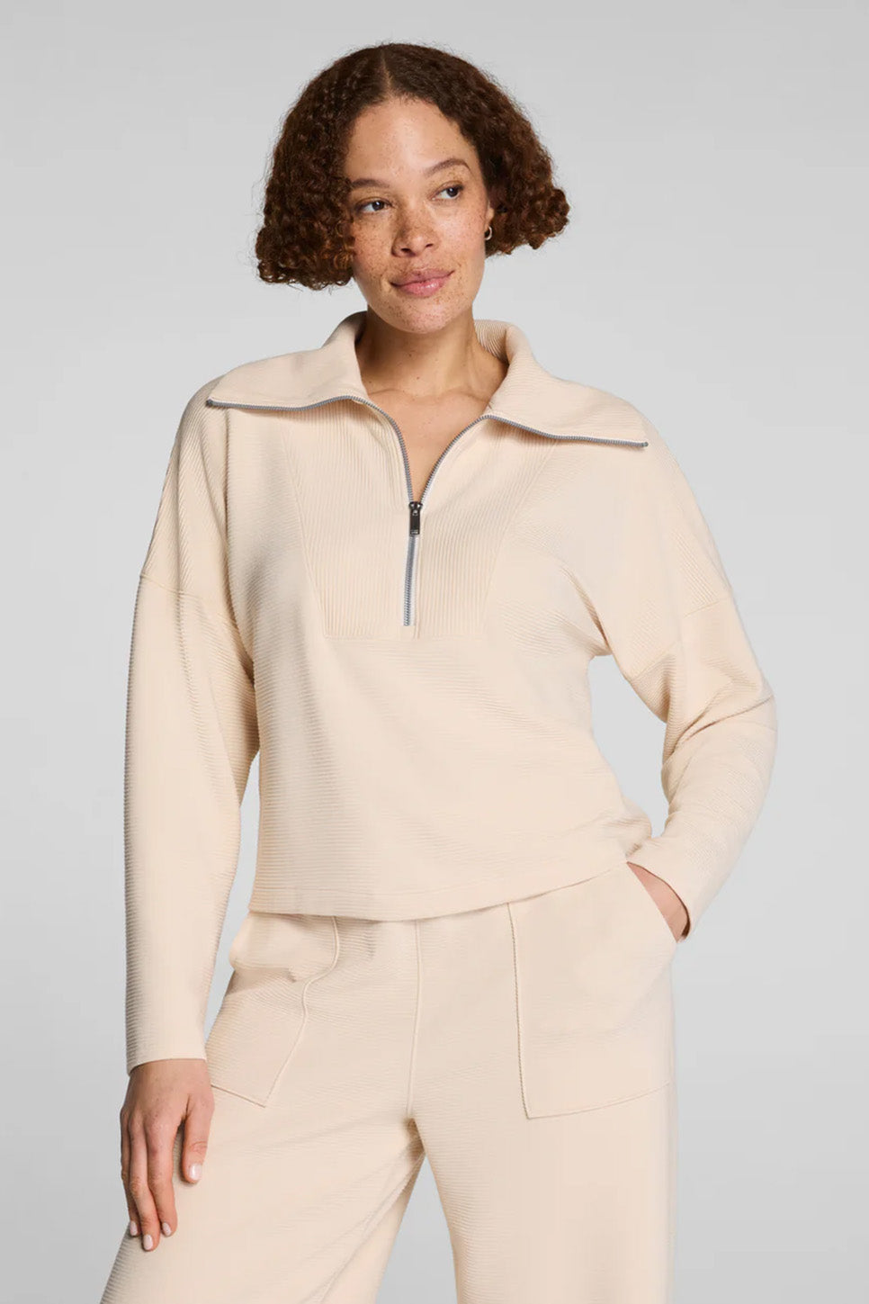 Spanx - French Rib Half Zip - Toasted Coconut - Front