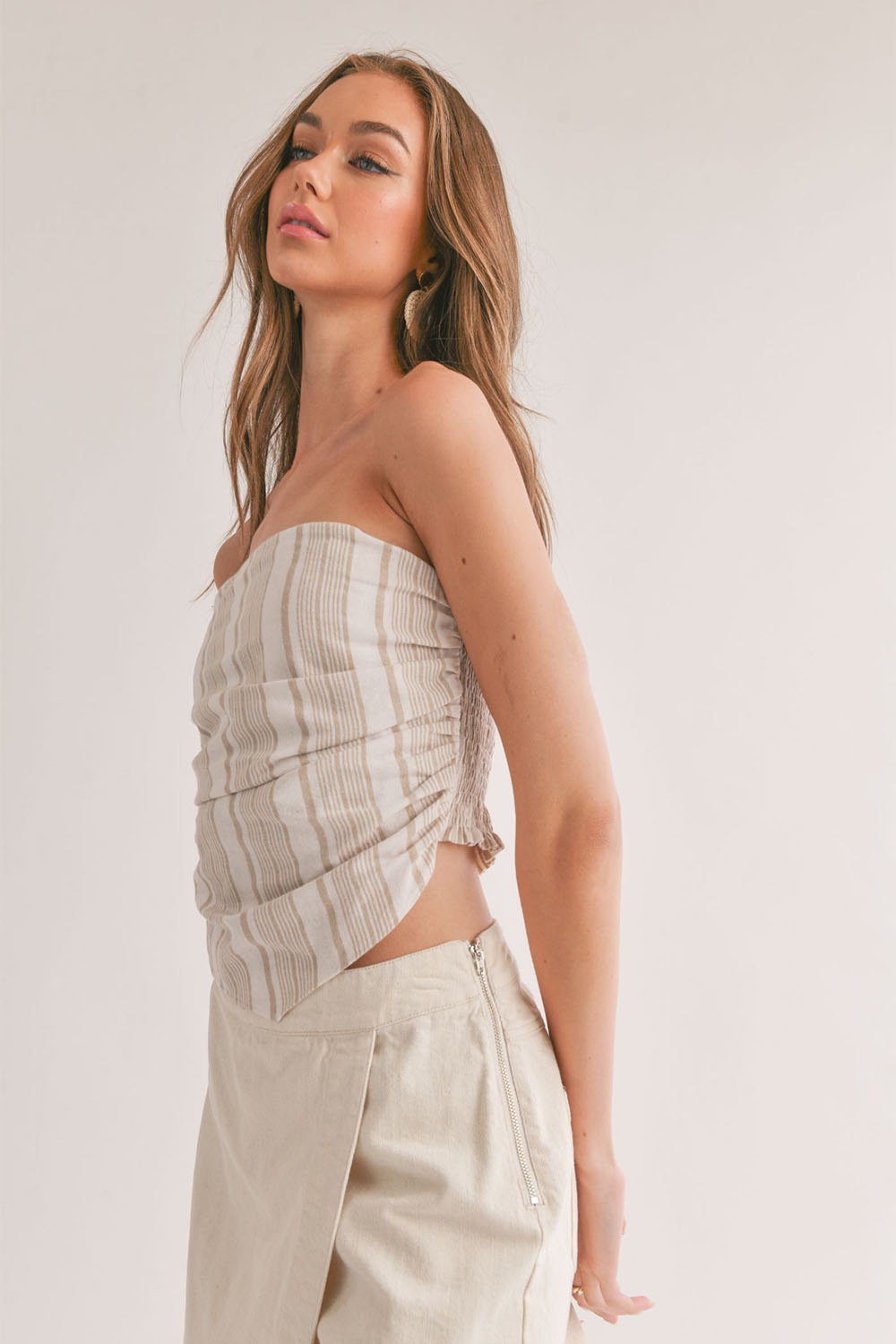 Sage the Label - Harmonize Hanky Tube Top - Taupe White - Side