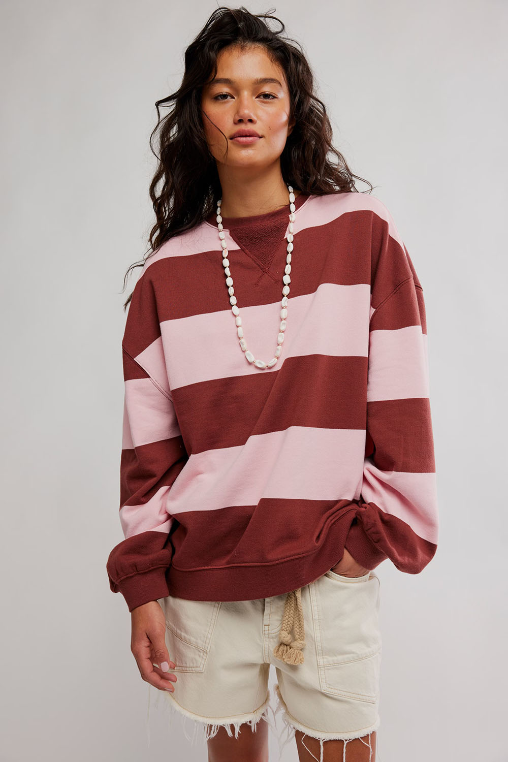 Free People - Classic Stripe Crew Wide - Cherry Combo - Front