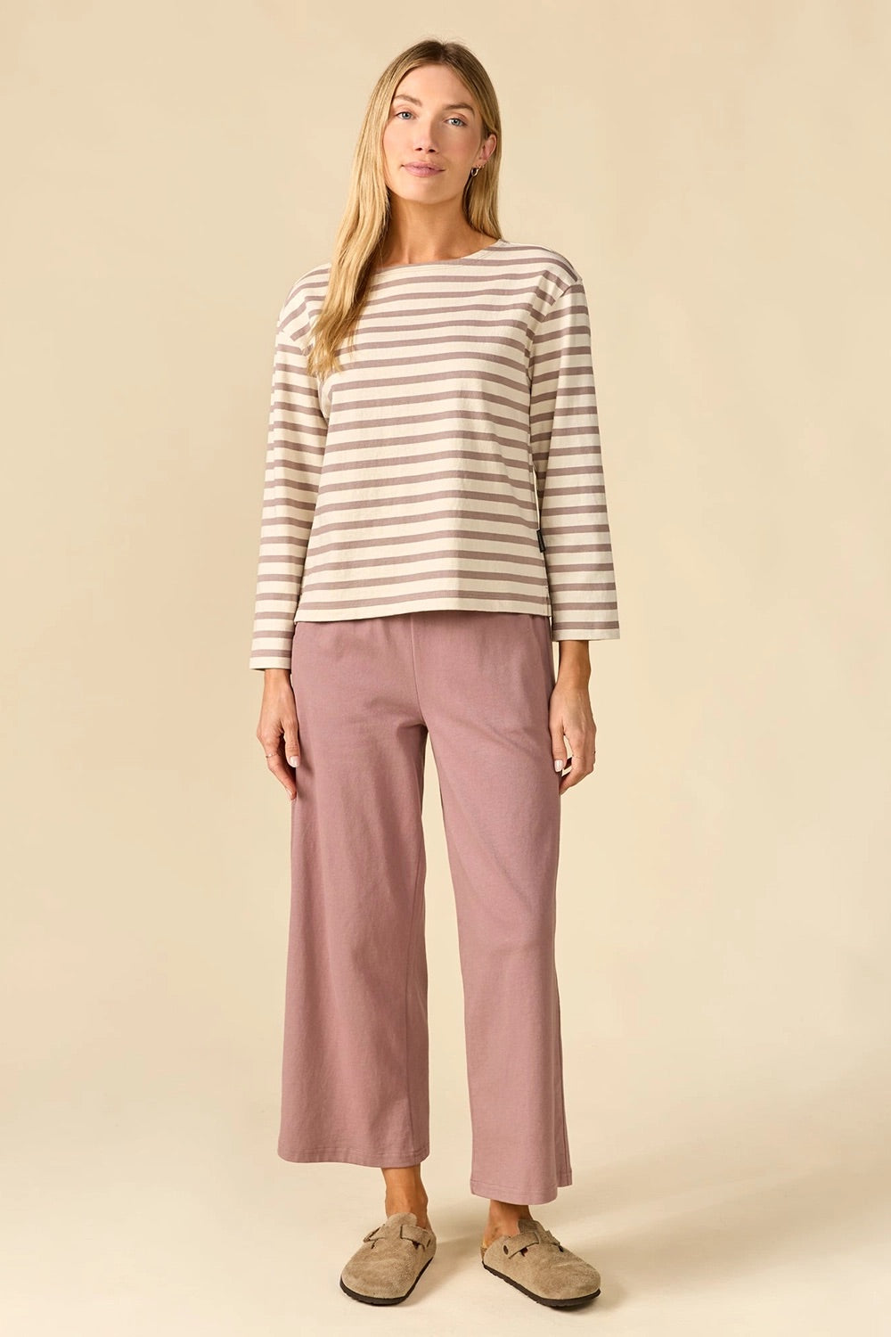 Outer Known Big Heavy Mariner Tee in Purple Dusk Mariner Stripe — Full-body view