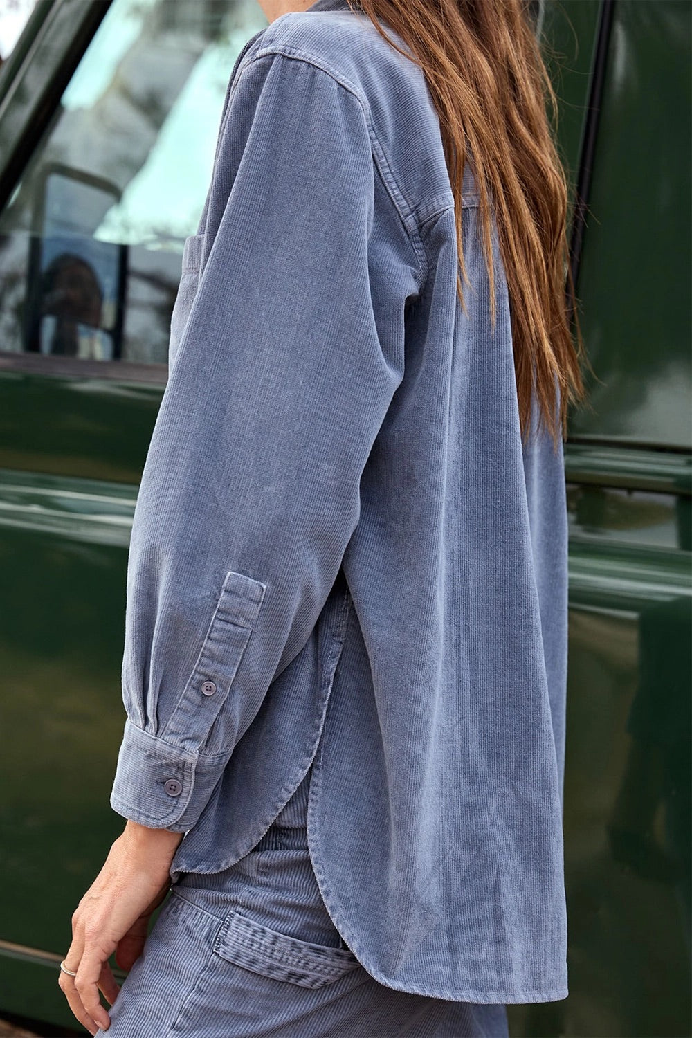 Outer Known Cord Weekend Shirt in Washed Marine — Side view