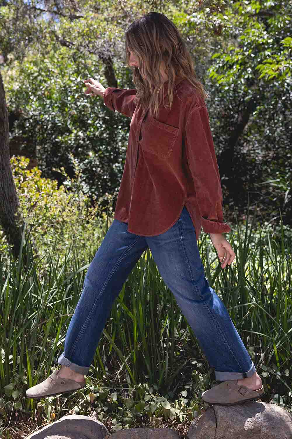 Outerknown Cord Weekend Shirt in Cola — Full-body view
