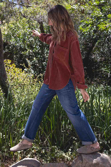 Outerknown Cord Weekend Shirt in Cola — Full-body view