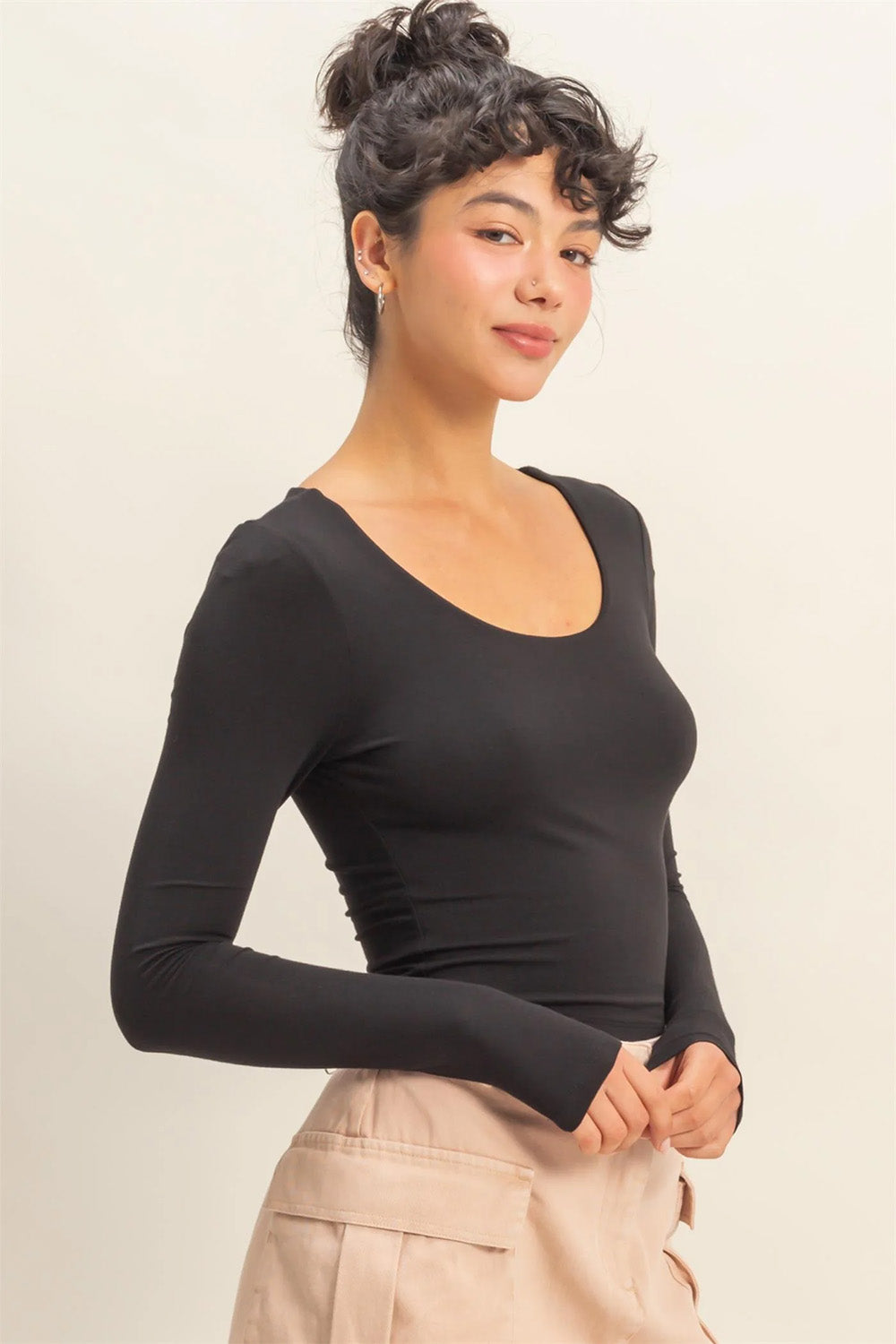 Double Zero - Kayla Scoop Neck Crop - Black - Side