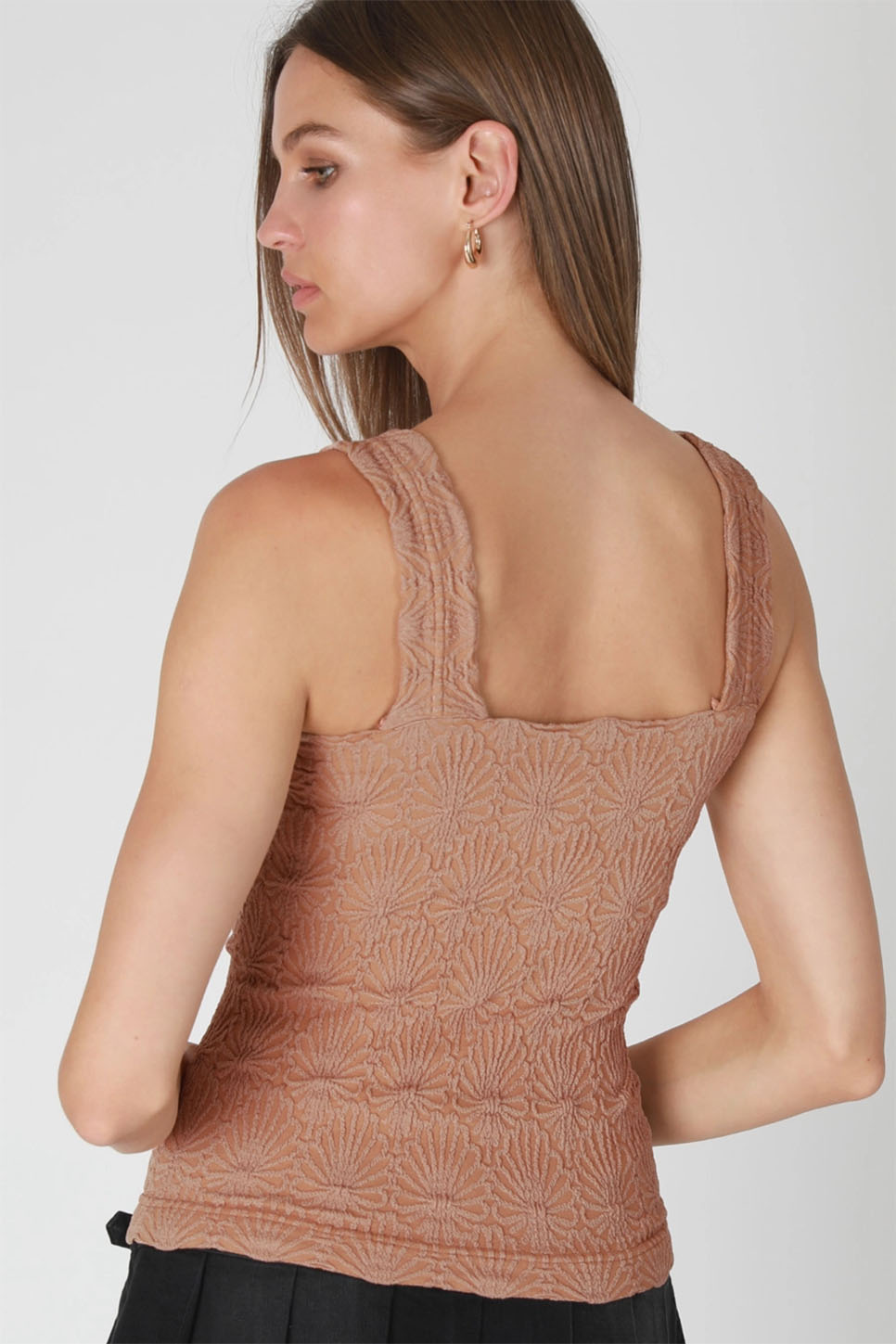Niki Biki - Lace Textured Square Top - Mocha Mousse - Back