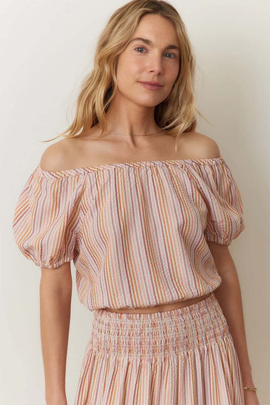 Marine Layer - Marella Seersucker Crop Blouse - Sunset Stripe - Front