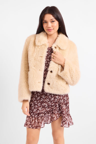 Sadie & Sage - Calla Faux Fur Coat - Cream - Front
