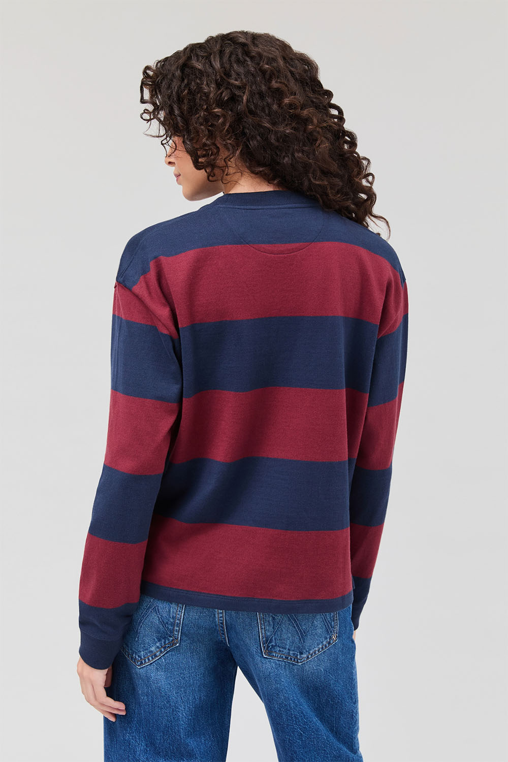 Richer Poorer - Beefy Strip Cotton Pullover - Maroon/Navy Stripe - Back