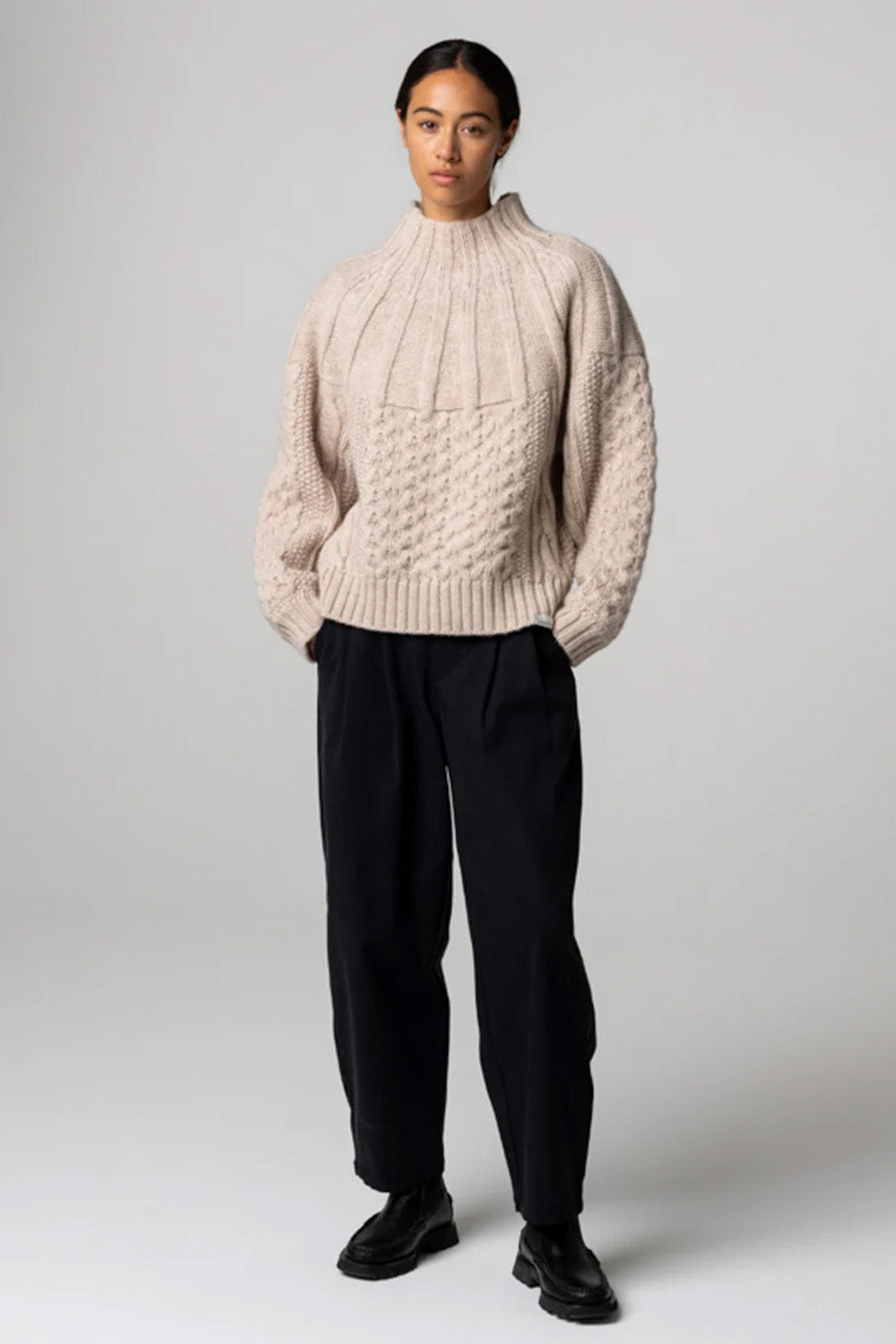 Finisterre - Aran Jumper - Oatmeal - Full Body