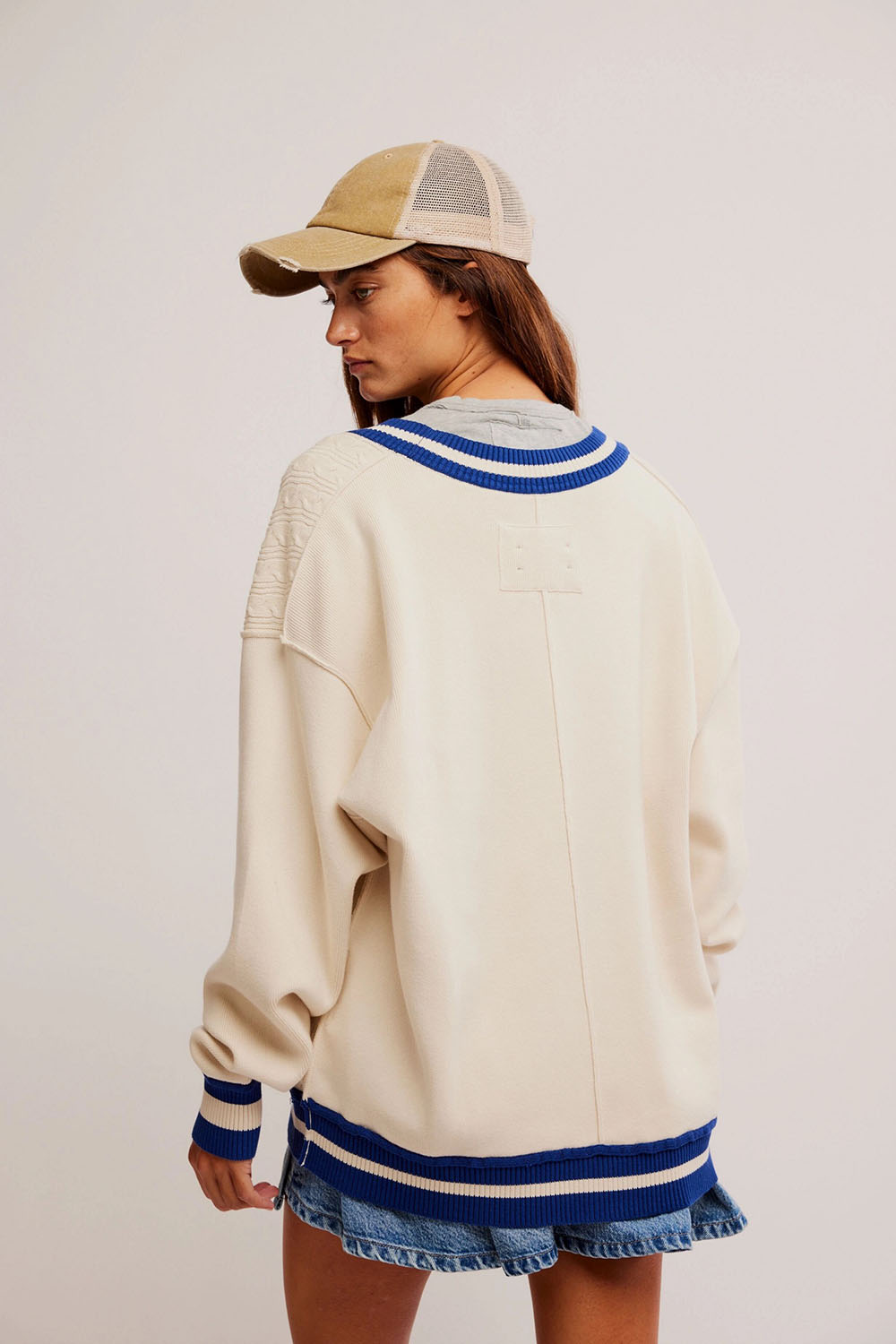 Free People - WTF Varsity Cardi - Ecru - Back