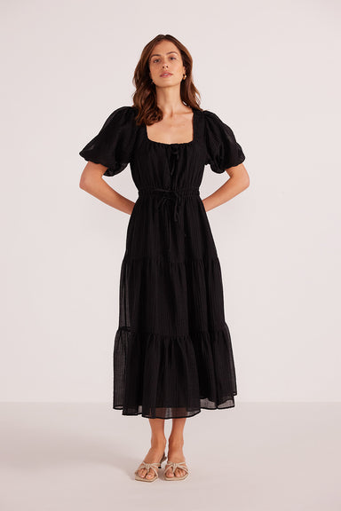 Mink Pink - Amy Tiered Midi Dress - Black - Front