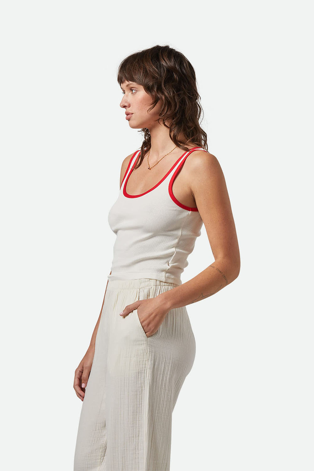 Brixton - Ringer Organic Tee - Off White/Crimson - Side