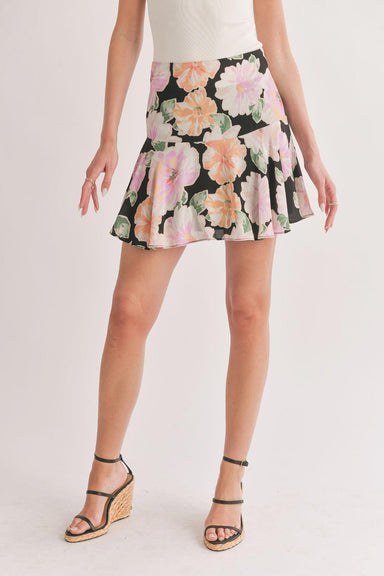 Sage the Label - Meadows Flare Mini Skirt - Black - Front