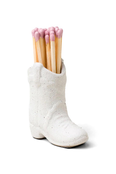 Paddywax Cowboy Boot Match Holder in White/Lilac — Boot detail view