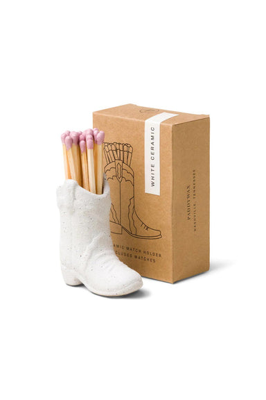 Paddywax Cowboy Boot Match Holder in White/Lilac — Front view