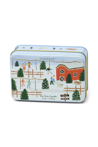 Paddywax Holiday 5oz Tin Candle in Tabac & Pine — Front view