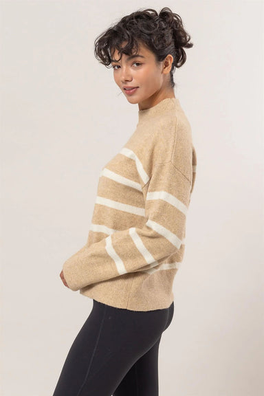 Double Zero - LS Stripe Sweater - Taupe/Cream - Side