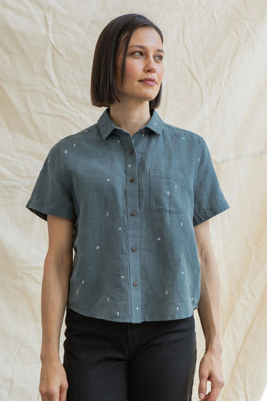 Bridge & Burn - Greer Cropped Shirt - Slate Mini Flora - Front
