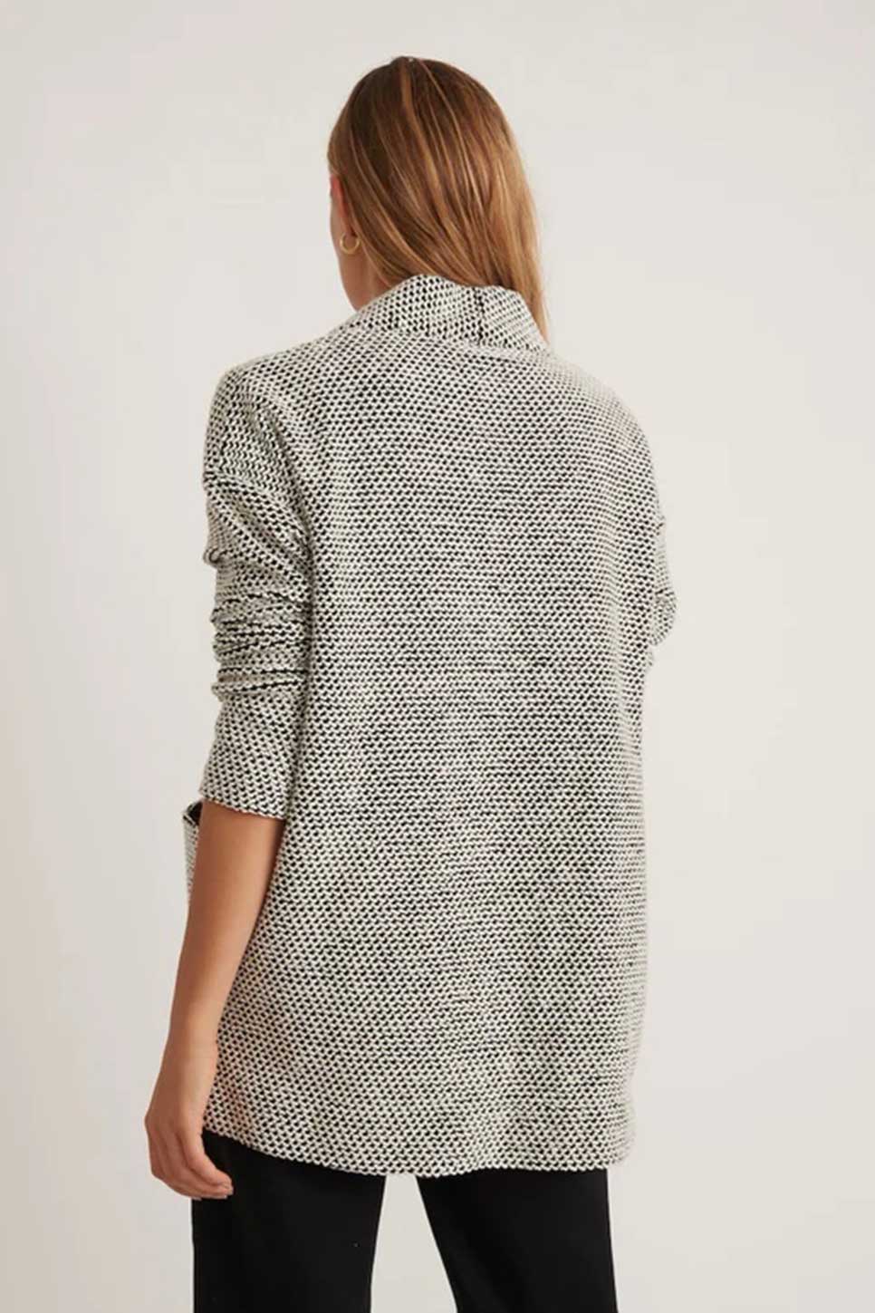 Marine Layer - Birdseye Cardigan - Black/White Contrast - Back