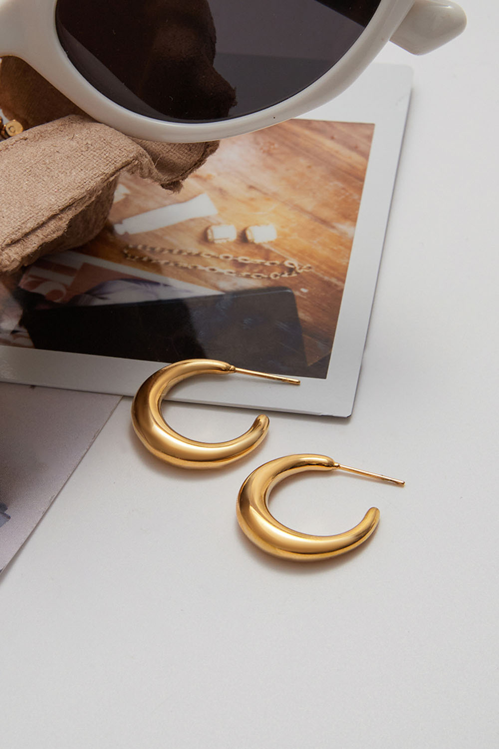 Pearl of the West Celia Hoops in 18K Gold Plated SS — Flat lay view