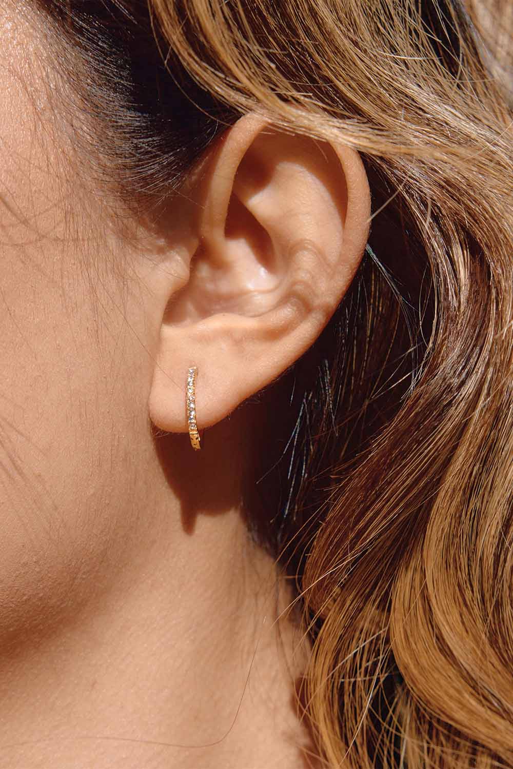 Pearl of the West CZ Mini Hoop — Worn view
