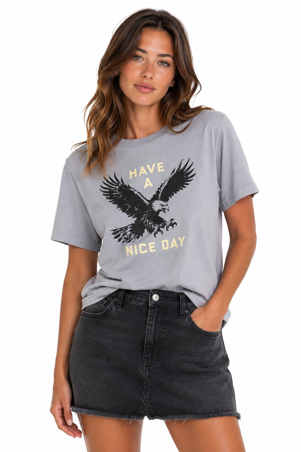 Pearl of the West Have A Nice Day Tee in Faded Powder — Front view
