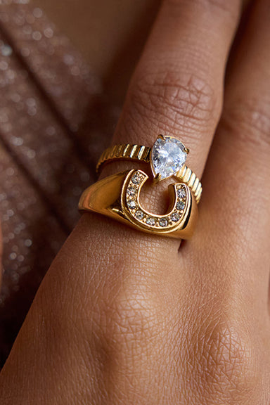 Pearl of the West Horseshoe Ring — Worn view