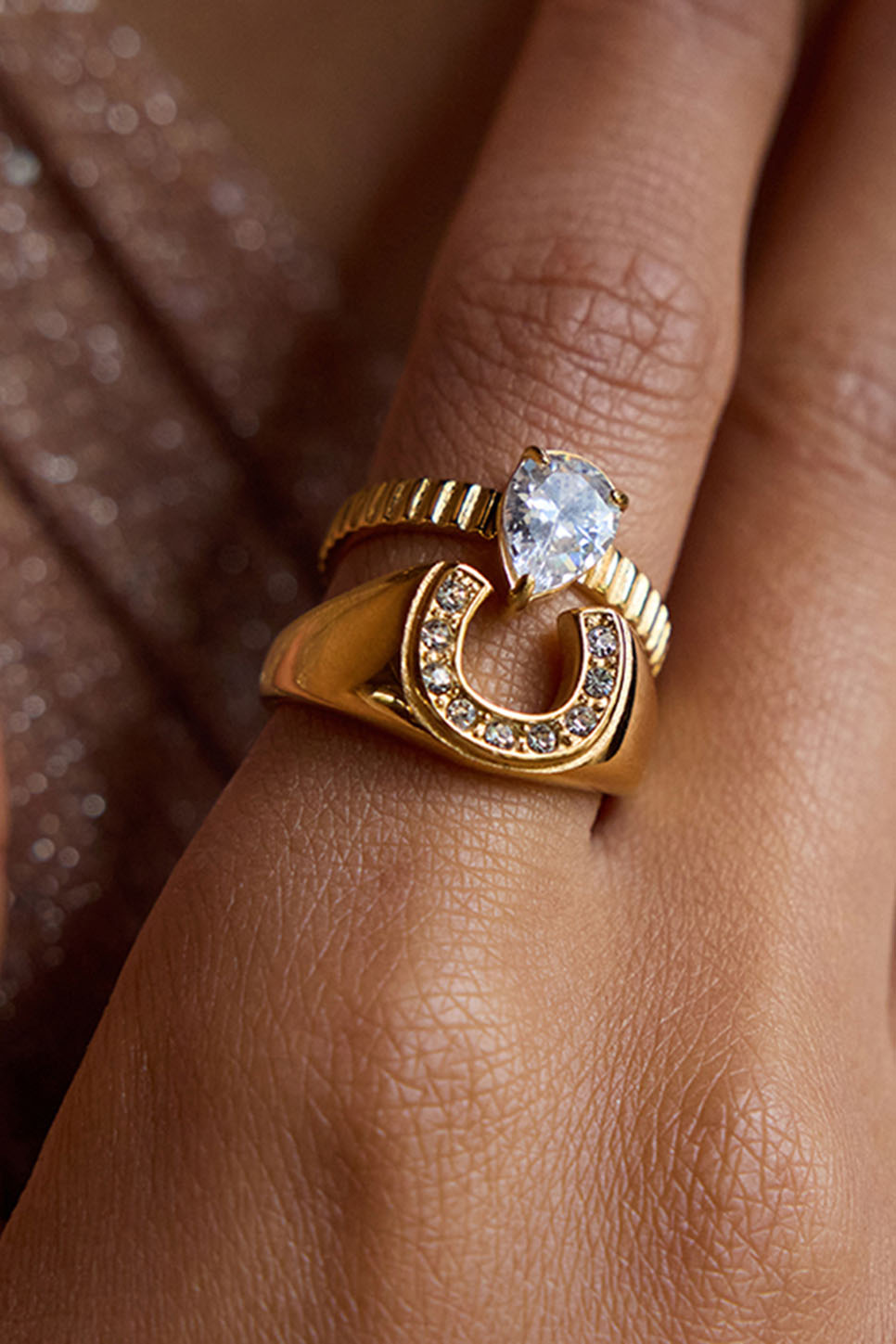 Pearl of the West Horseshoe Ring — Worn view