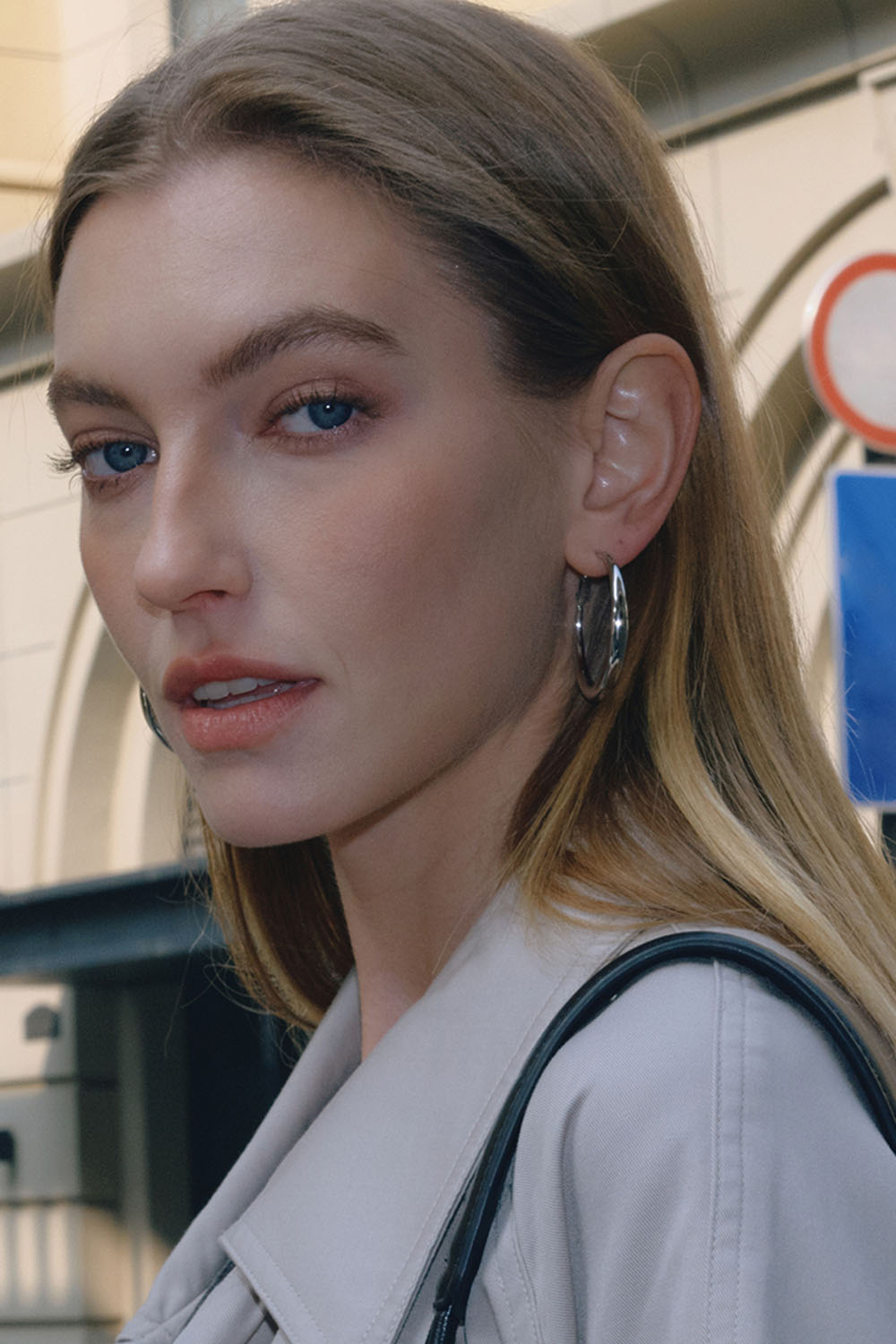 Pearl of the West Lo Hoops in Stainless Steel — Worn view