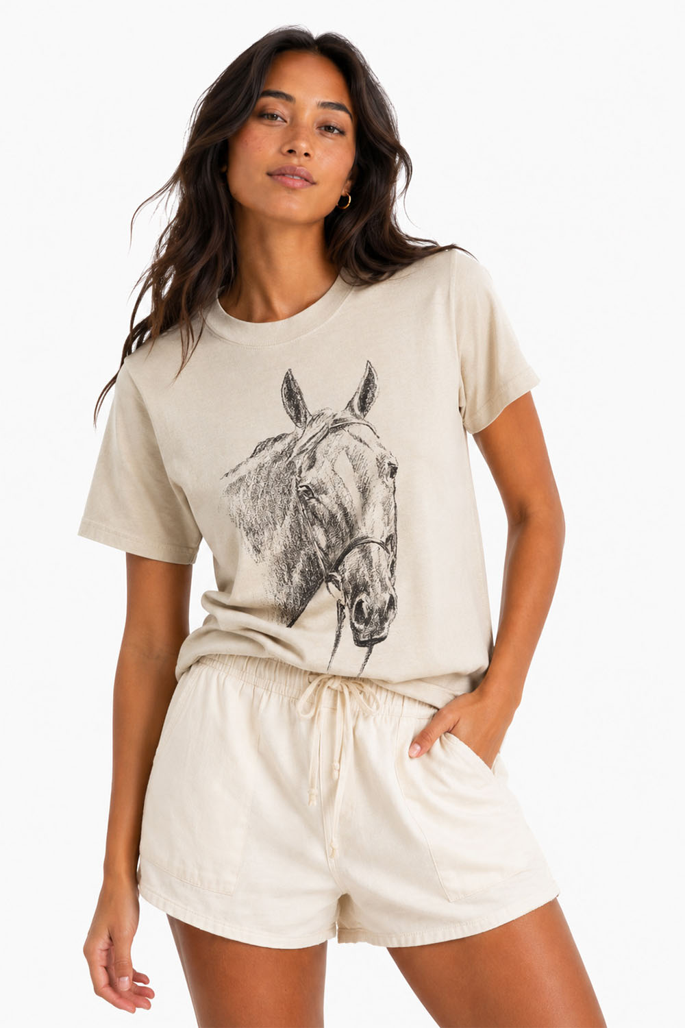 Pearl of the West Long Days Tee in Faded Bone — Front view
