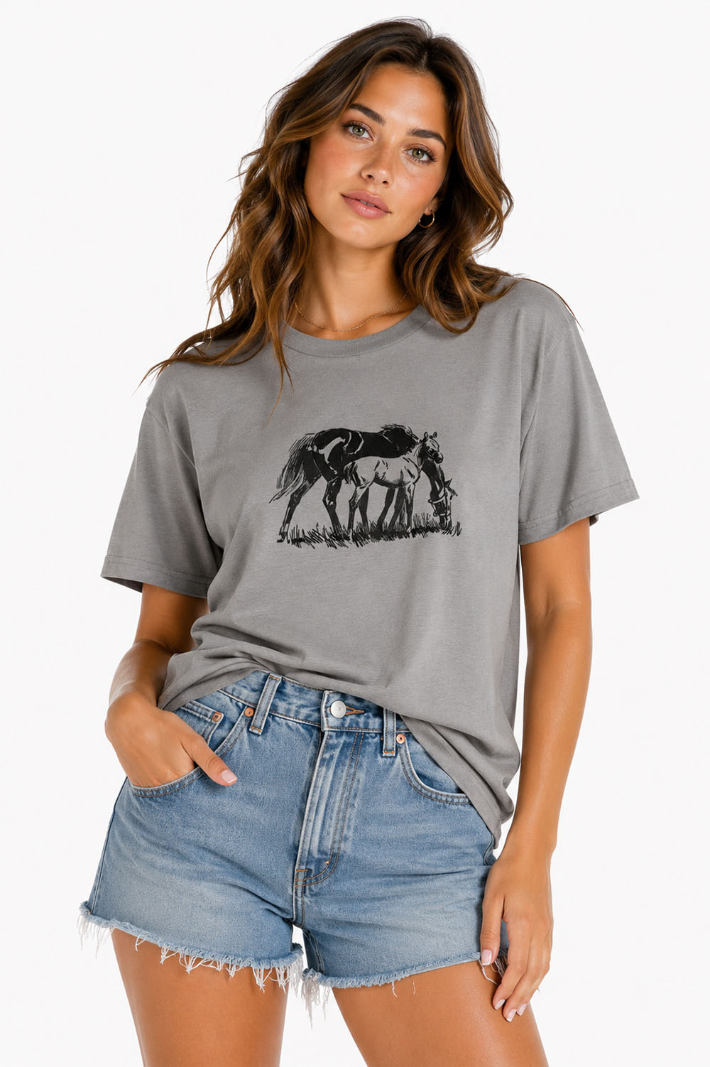 Pearl of the West Mama Knows Tee in Storm — Front view