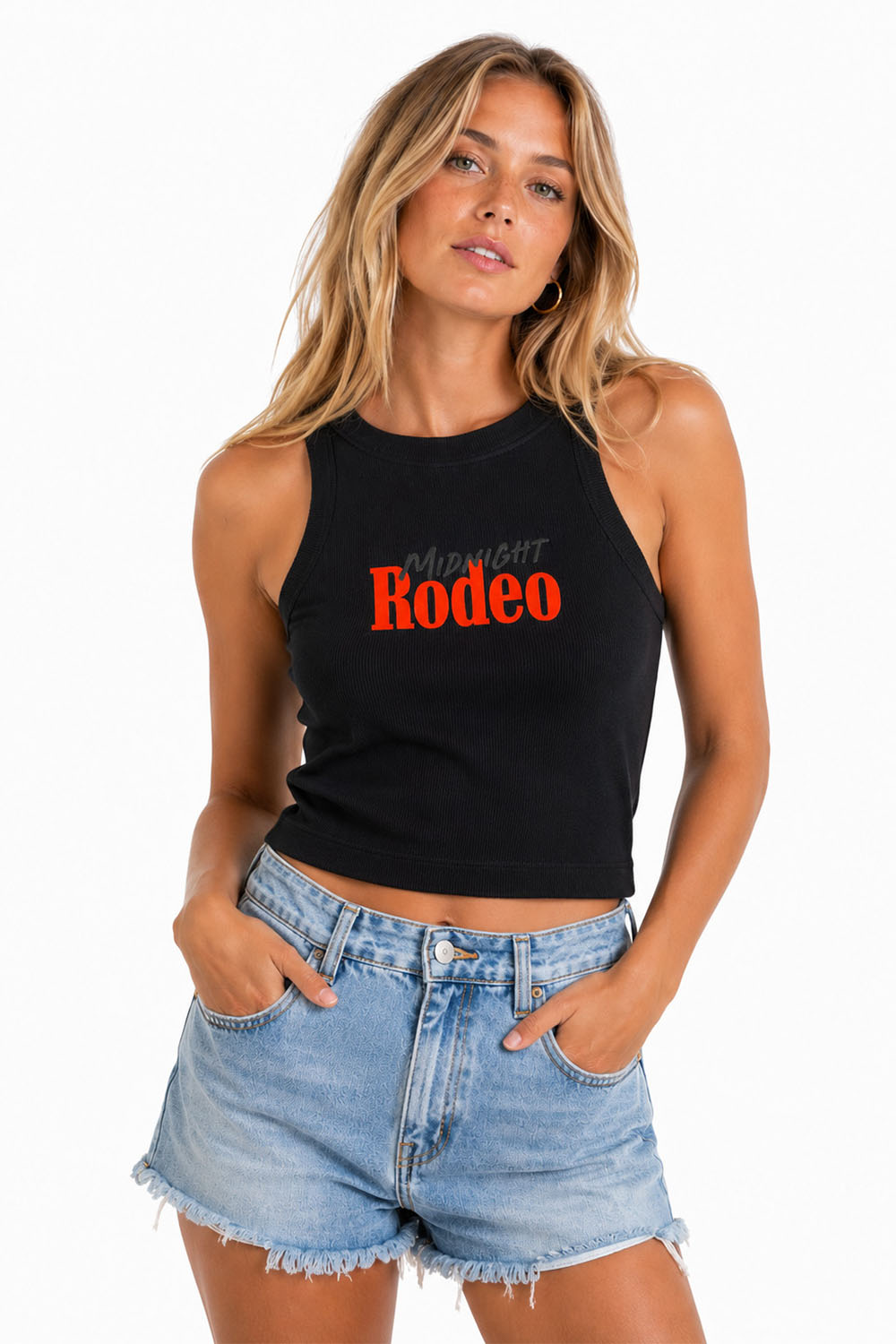 Pearl of the West Midnight Rodeo Tank in Black — Front view