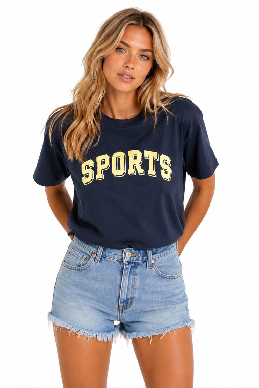 pearl of the west sports tee in navy front view