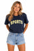 pearl of the west sports tee in navy front view