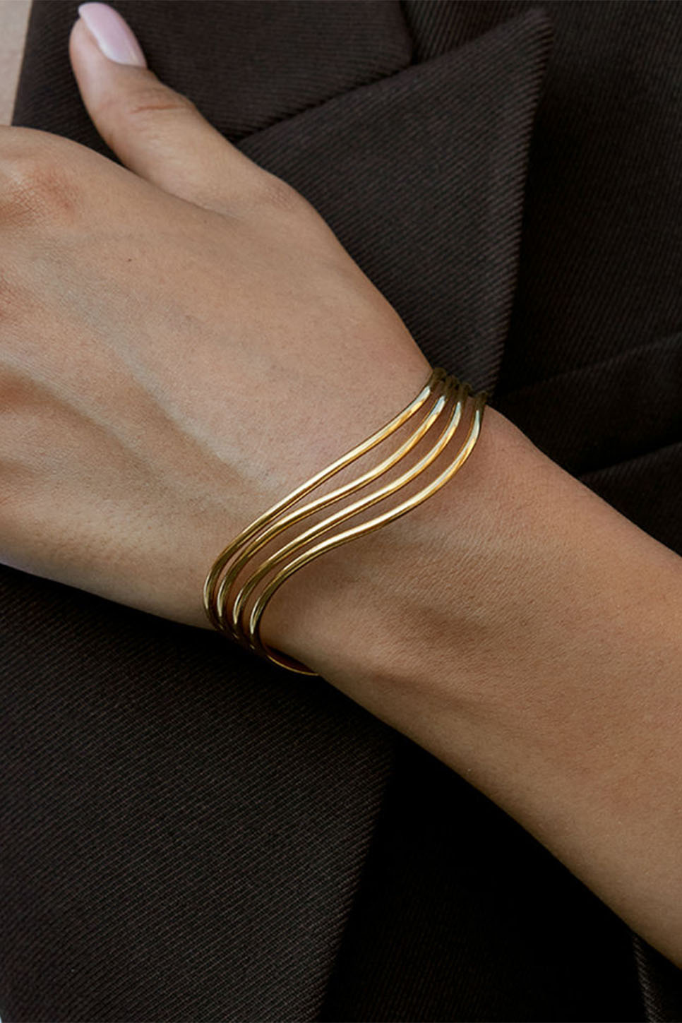 Pearl of the West Wave Bangle — Worn view