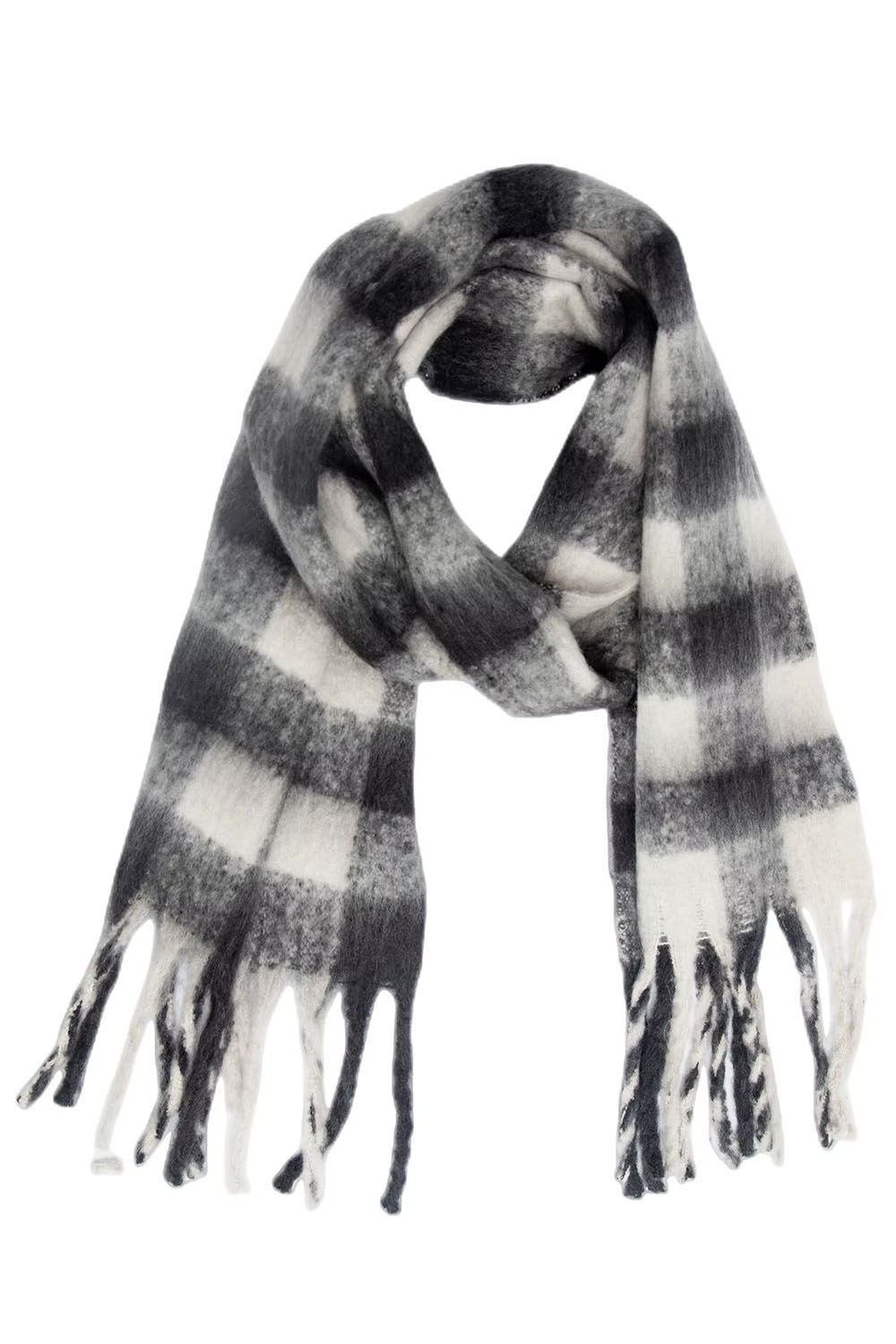 Pearl of the West - Long Plaid Scarf - Black/White