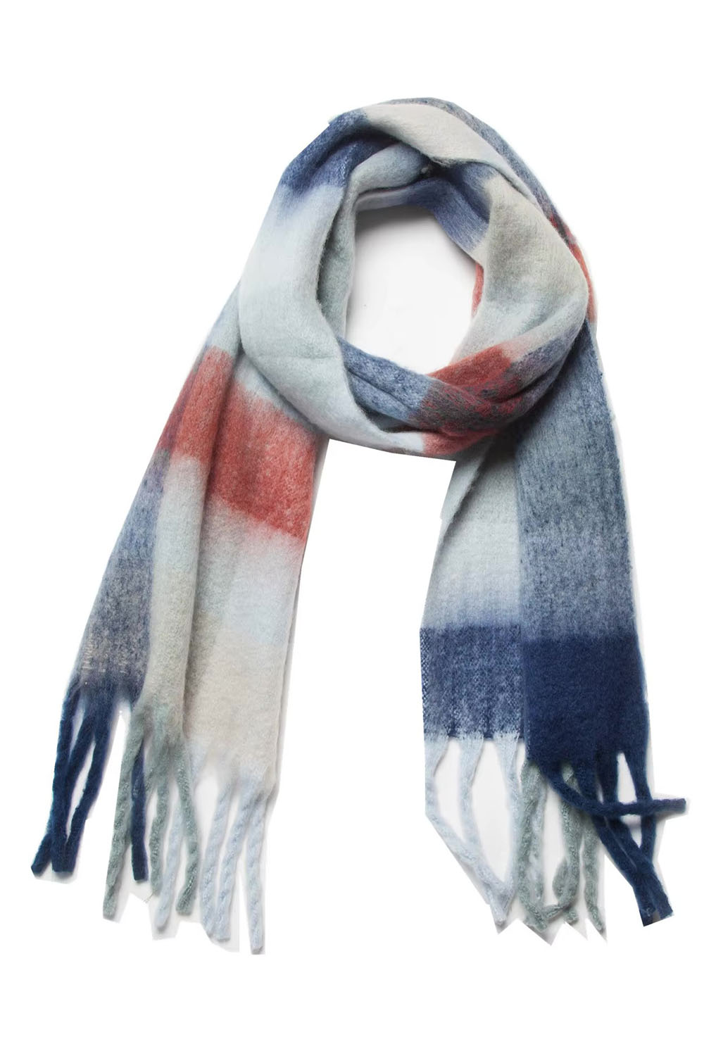 pearl of the west long plaid scarf blue rust