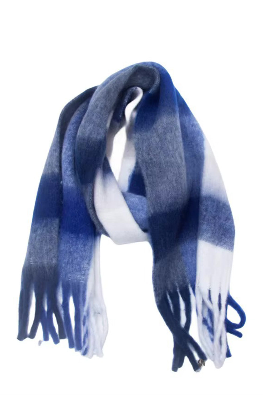 Pearl of the West - Long Plaid Scarf - Dark Blue