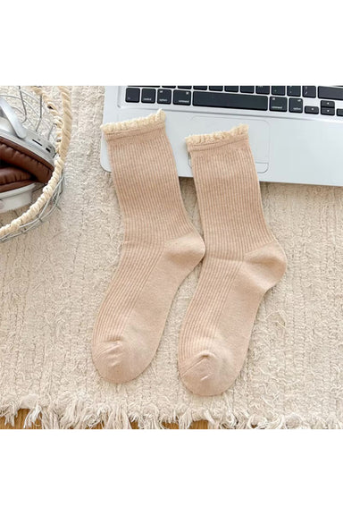 pearl of the west solid ruffle sock beige