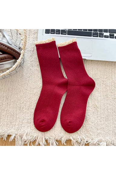 pearl of the west solid ruffle sock red