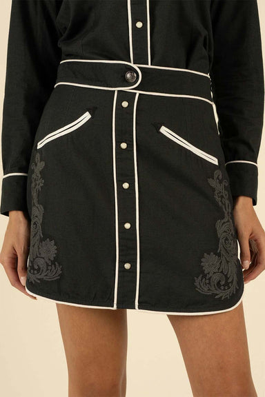 Sendero - Calamity Pearl Snap Skirt - Black - Front