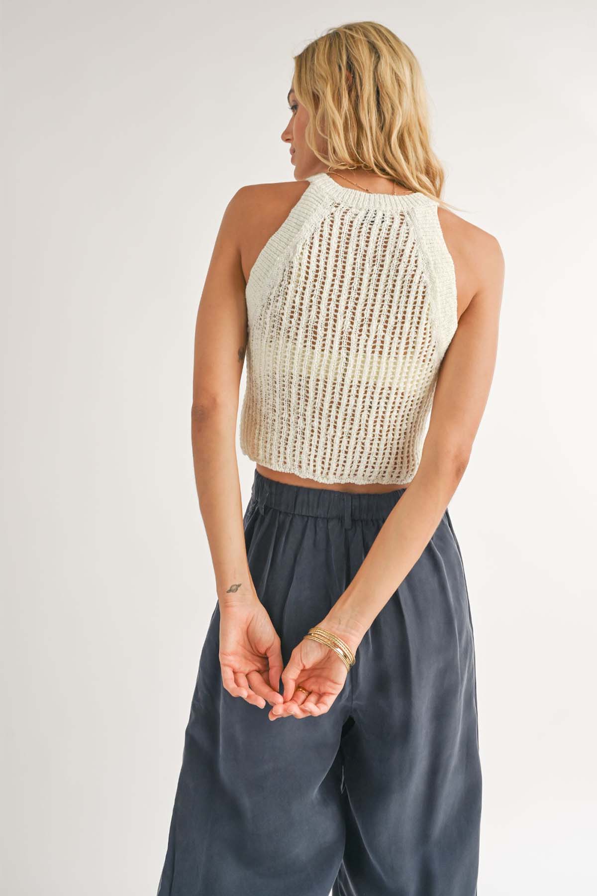 Sadie & Sage - Rachel Open Knit Sweater Tank - Ivory - Back