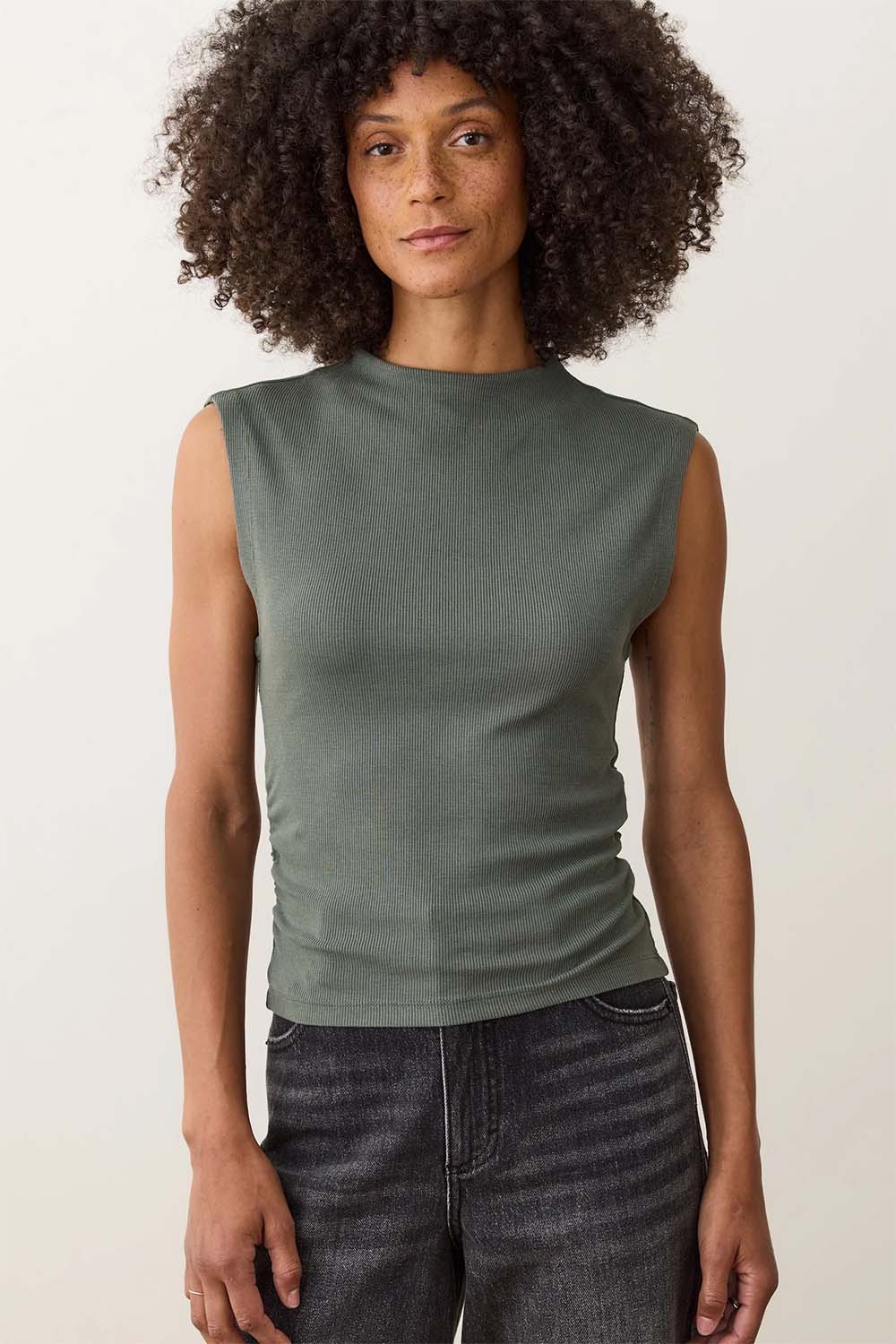 Marine Layer - Sun-In Lexi Mockneck - Beetle - Front