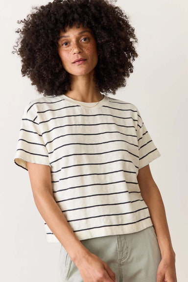 Marine Layer - Sadie Vintage Slub Stripe Crop Tee - White/Black Stripe - Front