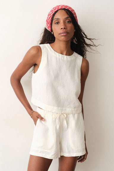 marine layer linen drawstring short antique white
