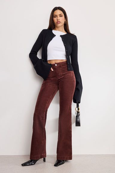 Good American - Good Legs Flare Cord Pant - Walnut